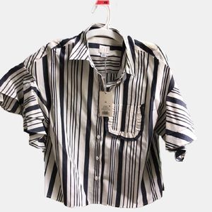 Blue and White Striped Button-down